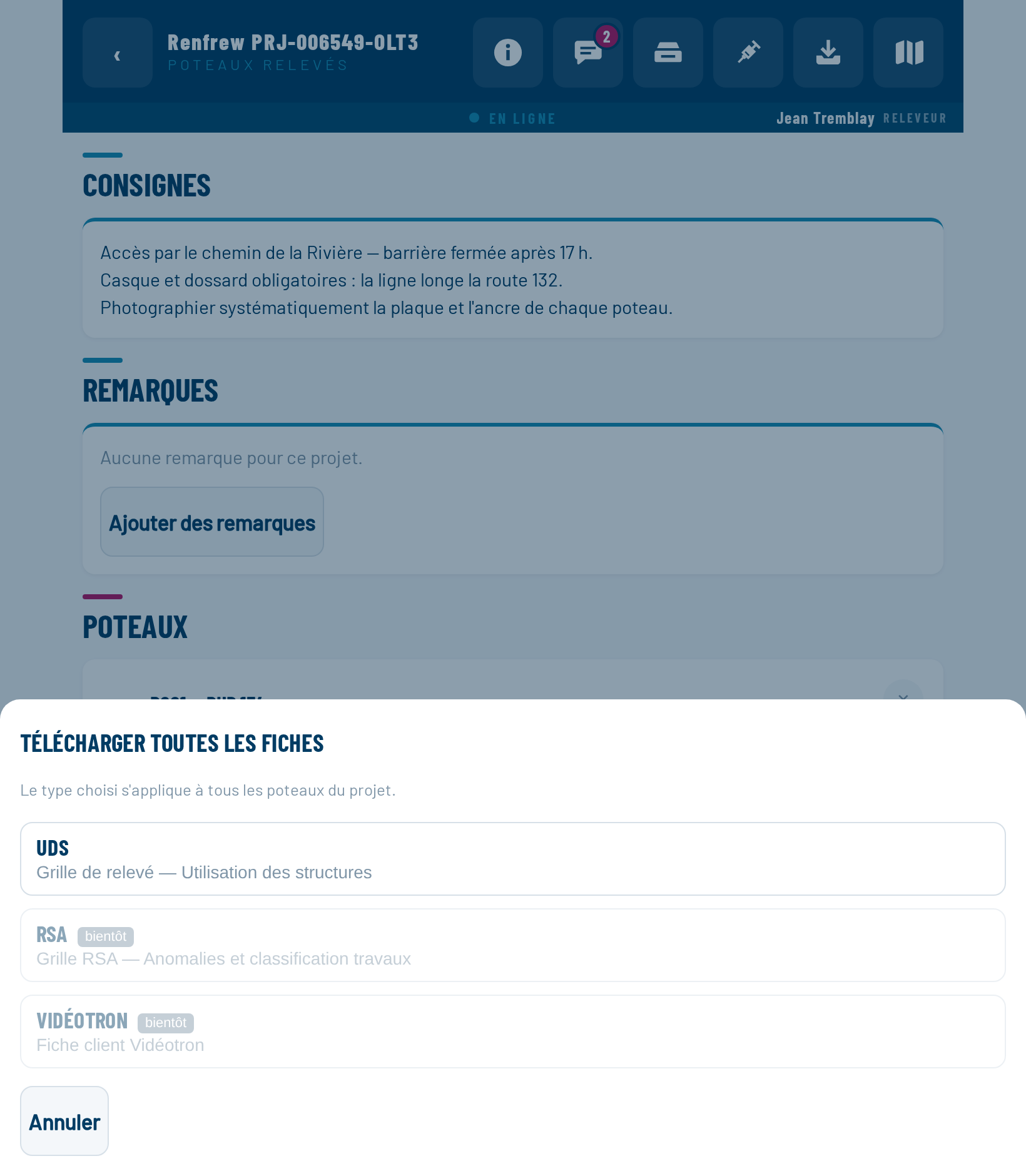 Fenêtre Générer la fiche : UDS disponible, RSA et Vidéotron grisés avec l'étiquette « bientôt ».